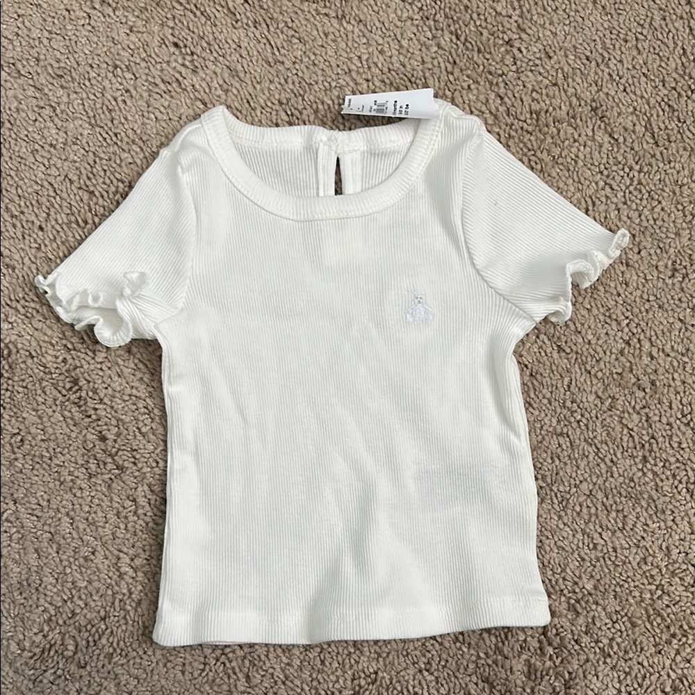 GAP White Short Sleeve Ribbed Tee with Ruffled Trim